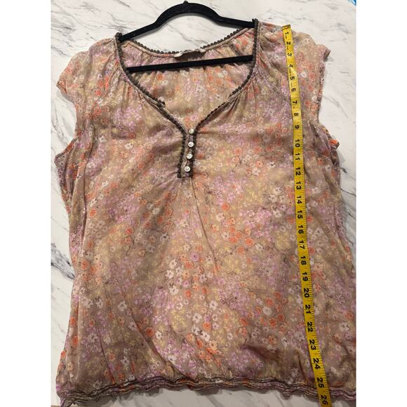 Old Navy Floral Boho Peasant Top Women’s L Tall Sheer Blouse Cap Sleeve - Picture 2 of 7
